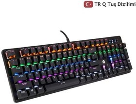 Resim HP GK100F Mekanik Gaming Klavye RGB Işıklı Kablolu Şık Zafir Modern Tasarım Türkçe Q 