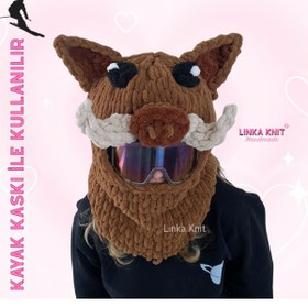 Resim Linka Knit El Yapımı Yaban Domuzu Kayak Kaskı Maskesi, Kayak Maskesi, Kayak Kaskı Koruyucu Kılıf 