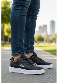 Resim Slazenger Siyah Beyaz Bağcıklı Cilt Hafif Esnek Spor Ayakkabı Energy G Siyah - Beyaz | Unisex 