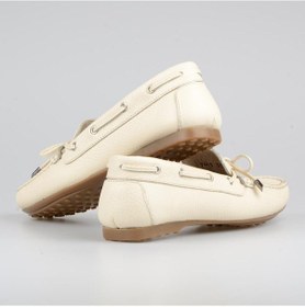 Resim Bej Fiyonklu Deri Kadın Loafer 