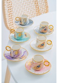 Resim Acar Astera 6 Kişilik Porselen Kahve Fincan Takımı - 90 Ml Renkli 
