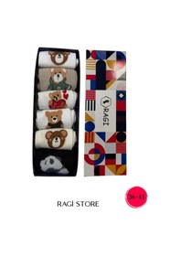 Resim 6'lı Ayıcık Desenli Unisex Kolej Çorap Çok Renkli 