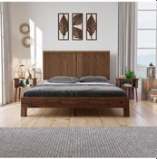 Resim Ebruli Model Ceviz Renk Çam Ahşap Karyola Ve İki Komodin Set Dikey -289 90 x 200 