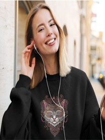 Resim SUNFREE Kedi Baskılı Unisex Sweatshirt Oversize 