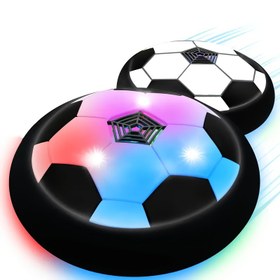 Resim LED Aydınlatmalı Köpük Tamponlu Hava Yüzen Futbol Oyunu - Gençler İçin Kapalı Alan Parti Sporları, Beyaz/Siyah, Erkek ve Kız Çocuklar için Noel Cadılar Bayramı Doğum Günü Hediyesi, Gece Oyun Ekipmanı, Dayanıklı Oyuncak 