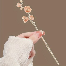 Resim 1 adet Şık Kiraz Çiçeği Saç Tokası - Pembe Çiçekli Tasarımlı Japon Alaşım Metal Saç Klipsi, Kadınların Topuzları, Hanfu Stil ve Resmi Durumlar için Mükemmel, Şık Topuz | Japon Tarzı İğne | Metalik Alaşım Yapısı 