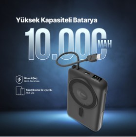 Resim Ttec ReCharger M LCD 10.000mAh MagSafe Uyumlu PD 20W USB-C Dahili Kablolu Stantlı Taşınabilir Hızlı Şarj 
