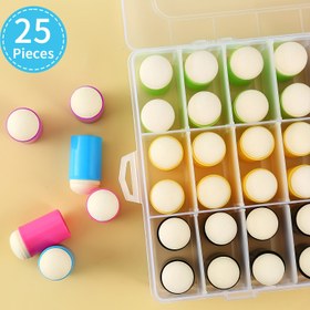 Resim 25'li Sünger Boya Fırçası ve Saklama Kutusu - Damgalama, Mürekkep Karıştırma, Sanatsal Araç için Parmak Boyama Sünger Boya Fırçaları, Dayanıklı Plastik, Çeşitli Renkler 
