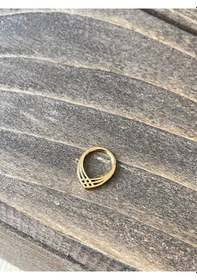 Resim 316 L Cerrahi Çelik Anti Alerjik Halka Piramit Modeli Kilitli Halka Piercing 8mm X 1,2 Mm Altın 