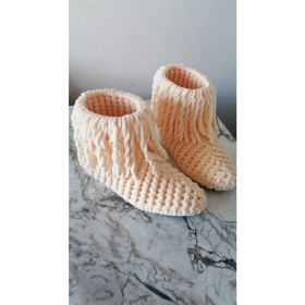 Resim Merut Style El Örgüsü Kadife Ip Krem Rengi Püsküllü Ev Botu Panduf 