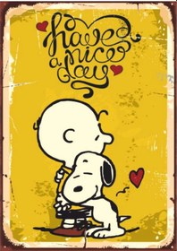 Resim Charlie Brown Ve Snoopy Retro Ahşap Tablo - Have A Nice Day Temalı Sevimli Tasarım 