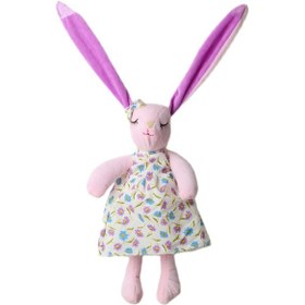 Resim İthal Kumaş Uzun Kulaklı Renkli Kıyafetli Sevimli Tavşan Peluş Oyuncak Uyku & Oyun Arkadaşı 30 Cm. Açık Pembe 