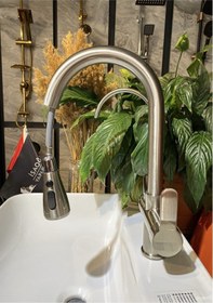 Resim İsaoğlu Yapı Spiralli Arıtmalı Mutfak Bataryası Mat Krom Evye Musluğu Arıtıcılı Musluk İnox Krom 