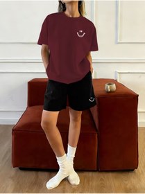 Resim puolikuu Kadın Oversize Eşofman ŞORTLU Takım smile Baskılı TSHİRT - ŞORTLU 