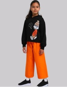 Resim Kız Çocuk İçi Şardonlu Köpek Baskılı Kapüşonlu Sweatshirt-13615 Siyah 
