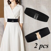 Resim Kadınlar için 2'li Şık Elastik Bel Kemeri Seti - Metal Tokalı Çok Yönlü Siyah Zayıflama Kemerleri, Günlük Kullanım & Akşam Gezileri için Mükemmel 