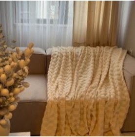 Resim Peluş Ekru Geometrik Desen Koltuk Örtüsü 170x220cm Ekru 