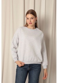 Resim Üç İplik Sıfır Yaka Çimalı Kadın Gri Sweat Çok Renkli 