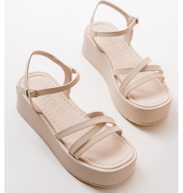 Resim 861-1016 Bej Dolgu Kadın Sandalet Vizon 