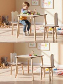 Resim Montessori Çocuk Masası 1 Masa & 2 Beyaz Bunny Sandalye 