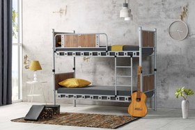 Resim Argimo Elegan Genç Çocuk Odası Ahşap Başlıklı Metal Ranza ve Karyola - 90x200 / Ceviz 