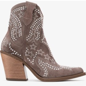 Resim Dericlub Kadın Taşlı Kalın Taban Western Bot Gerçek Süet Deri Zy 1610 Vizon 