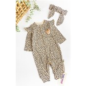 Resim Babymod Leopar Desenli Bandanalı Kız Bebek Tulum 
