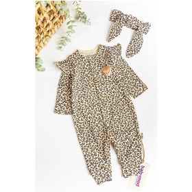 Resim Babymod Leopar Desenli Bandanalı Kız Bebek Tulum 