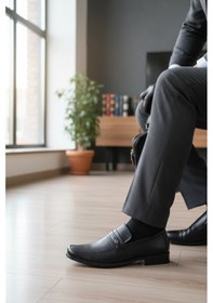 Resim Noch Erkek Hakiki Deri Bant Detaylı Klasik Ofis Ayakkabısı Loafer Siyah 