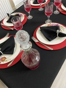 Resim Sıvı Geçirmez Dertsiz Masa Örtüsü Siyah 13 Parça Set 