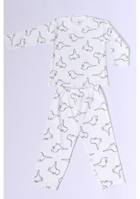 Resim Hçm Bebek Pamuk Pijama Takımı Tenkli Baskılı Bisiklet Yaka A2 Krem 