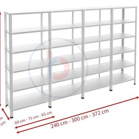 Resim Raf Burada 6 Katlı 4'lü Galvaniz Çelik Raf - Depo, Arşiv, Kiler, Dosya, Market Rafı-43x75 cm-300 cm-1.50 mm 