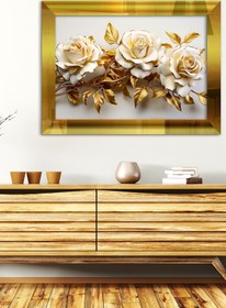 Resim Evinemoda Beyaz Gül Gold Yapraklı Gold Tek Parça Pleksi Tablo 