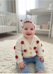 Resim Çilekli Bebek Hırka 1-2 Yaş Beyaz 