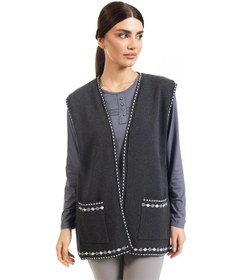 Resim Kadın Orta Yaş Ve Üzeri Triko Örgü Desenli Düğmesiz Anne Yelek 328-füme Füme 