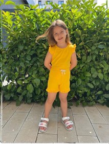 Resim My Kids Wear Fırfırlı Kız Çocuk Şort Takım Sarı 