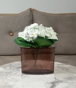 Resim Vazoda Beyaz Yapay Çiçek Dekoratif Oval Kahverengi Vazo Dahil 13 x 5 x 15 CM 