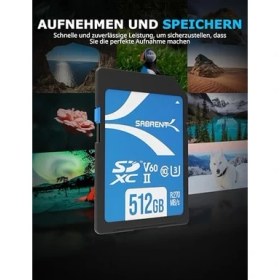 Resim Sabrent Sd Kart 512 GB V60 Uhs-Iı Sdxc, Sınıf 10, U3, 270 Mb/s Okuma, 170 Mb/s Yazma - 4k/8k Video, Fotoğrafçılar, Kameramanlar ve Meraklıları Için Profesyonel Sd Bellek Kartı (SD-TL60-512 Gb) 
