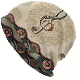 Resim Erkekler için Mandalı Müzik Notu Baskılı Esnek Beanie Şapka, Kazağı Olmayan Polyester ve Elastan Kazak Şapka 