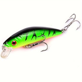 Resim 1 adet Premium Minnow Balıkçılık Yemi - 7cm, 8g ile 3D Gözler, Gerçekçi Yeşil ve Siyah Tasarım, Üçlü Kanca, Tatlısu ve Tuzlu Su Balıkçılığı için Yapay Sert Yem, Balıkçılık Yemi | Canlı Crankbait | Dayanıklı Plastik Yem, Üst Su Balıkçılığı Yemleri 