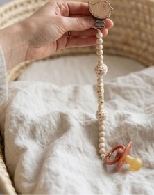 Resim My Kids Room İsme Özel Doğal Ahşap Emzik Zinciri - Kişiye Özel Bebek Emzik Askısı ve Tutucu 