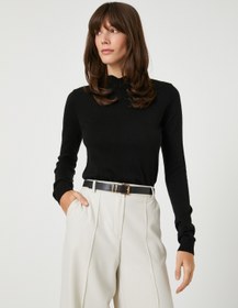 Resim Yaka Detaylı Triko Kazak Dar Kesim Kaşmir Dokulu 