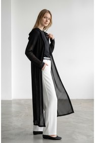 Resim Zafira Conception ZAFIRA Veil Jacket Siyah Çizgili Transparan Salaş Uzun Ceket Kimono 