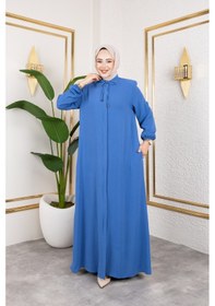 Resim Nevayla Moda Salaş Kesim Aerobin Kumaş Ferace / Mavi - F137 