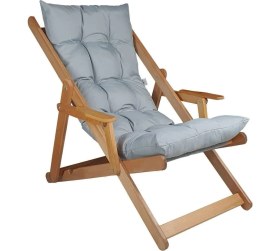 Resim Reyo Bysay Puf Minderli Ahşap Kademeli Şezlong Bahçe&balkon&teras&plaj Katlanır Şezlong Naturel Gri 