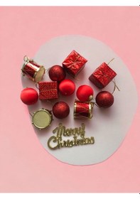 Resim 13 Parça Noel Çam Ağacı Süsleme Chrismistmas Yeni Yıl Yılbaşı Noel Çam Ağacı Süsü Lüx 13 Parça 1 Trompet Çanı Kırmızı 