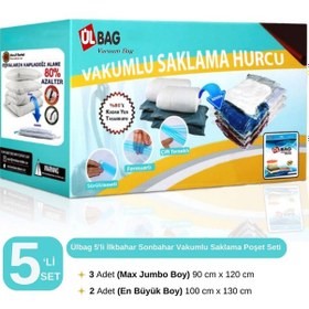 Resim 5'li Jumbo İlkbahar Sonbahar Vakumlu Poşet Seti En Büyük Boylar Vakumlu Poşet Hurç Şeffaf 