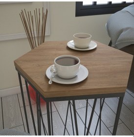 Resim Cetrus Yan Sehpa Metal & Servis Sehpası Kafkas Meşe / Metal Ayak 