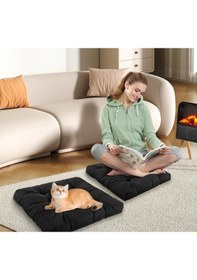 Resim Rual Kadife Döşemelik Kumaştan Yer Pufu Sandalye Minderi Yer Minderi 60x60 Cm Siyah 