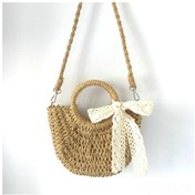 Resim Yaozixa Kahverengi Küçük Yarım Dairesel Çanta - El/çapraz Çantası, Deniz Kenti & Fotoğraf İçin, Leylak Kenarlı Moda Örgü Çanta 